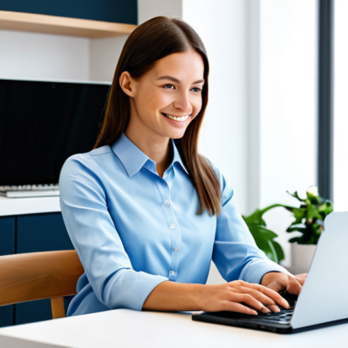 Home 27 A professional health coach (woman) sits at a modern desk in a bright, clean home office or contemporary co-working space. She wears a modest, stylish business casual outfit, such as a neat blouse and tailored trousers. A laptop displays abstract data visuals or a digital wellness app interface, and a sleek tablet is nearby. A subtle plant and minimalist water bottle enhance the wellness theme. She looks directly at the viewer with a friendly, professional expression, conveying engagement and expertise. Perfect anatomy, correct proportions, natural pose, well-formed hands, proper finger count, natural body proportions, professional photography, high resolution, soft studio lighting, safe for work, appropriate content, fully clothed, professional, modest, family-friendly.