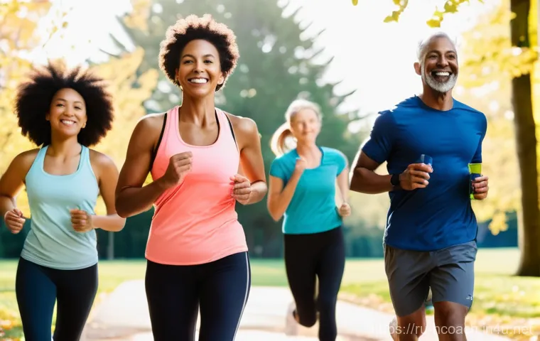 건강코칭 전문가로 시작하는 법 - **Prompt:** A vibrant, high-resolution photograph capturing a diverse group of adults (men and women...