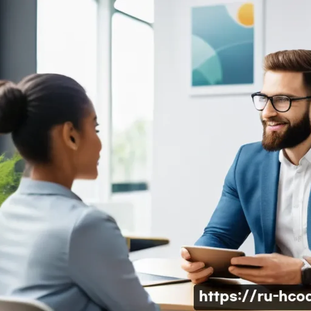 건강코칭의 자격증 요구사항 - A professional health coach in a modern office setting, attentively listening and engaging with a di...