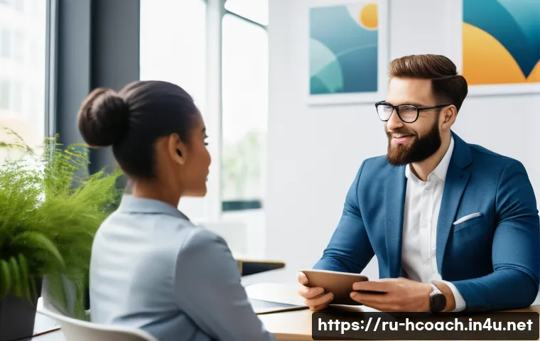 건강코칭의 자격증 요구사항 - A professional health coach in a modern office setting, attentively listening and engaging with a di...