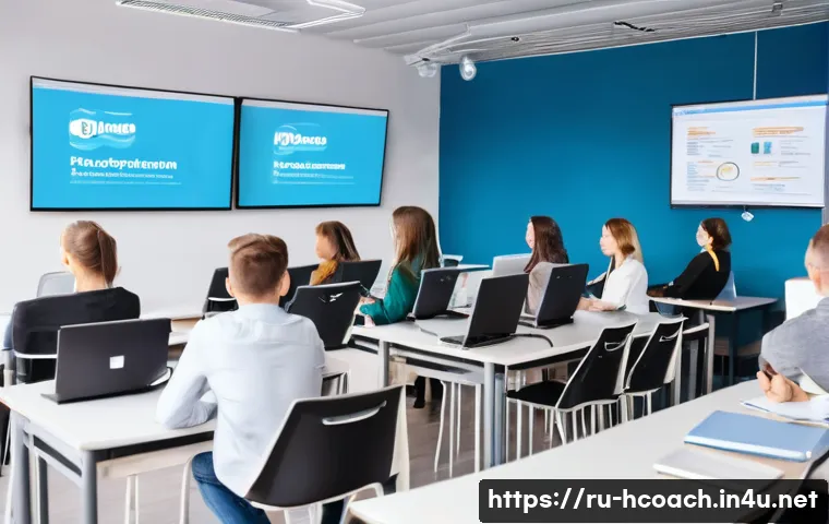 건강코칭 자격 취득 방법 - A modern classroom setting in Russia with adult students attending a health coaching certification c...